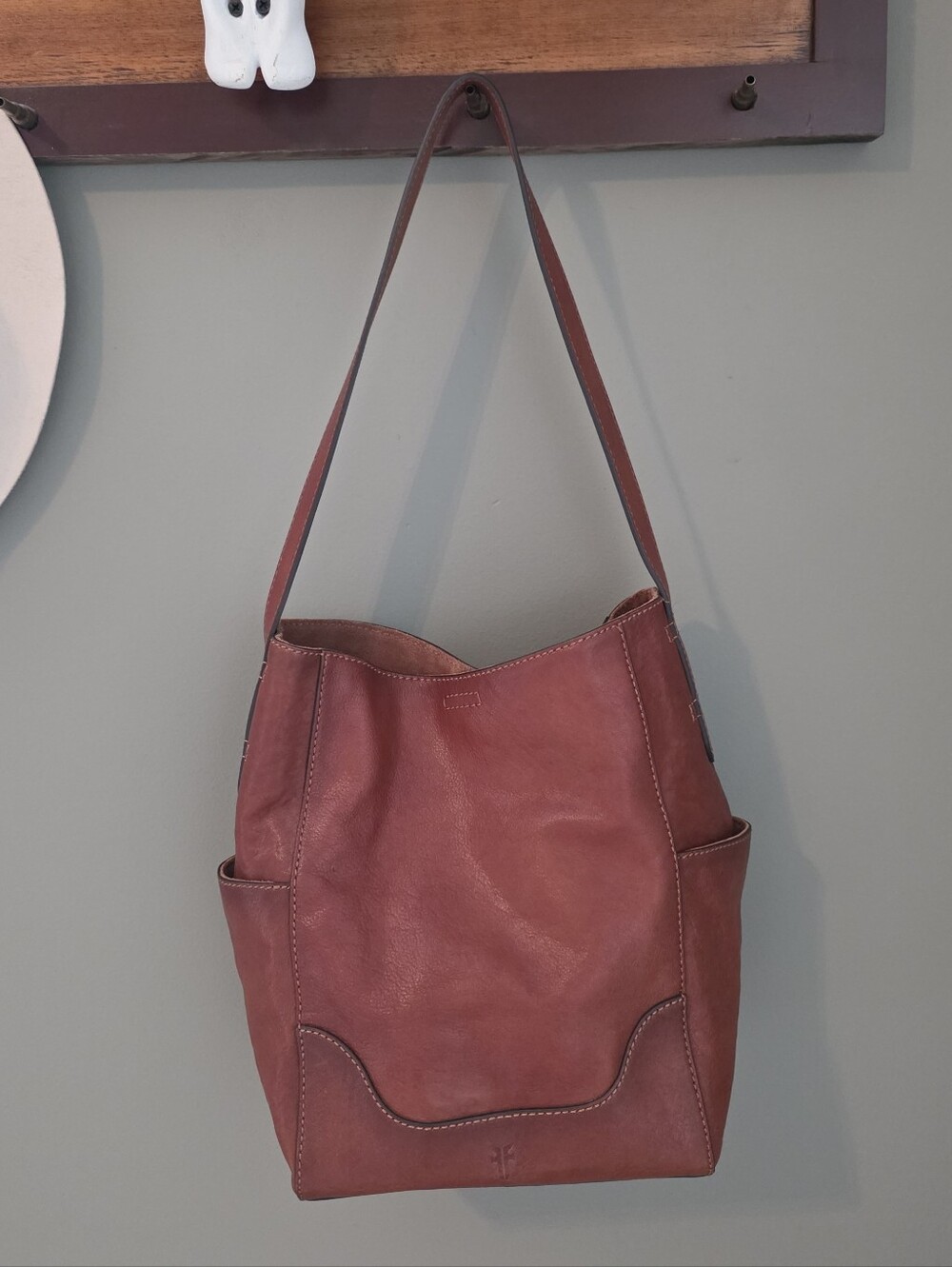 Frye Brown Leather Hobo Tote Boho Festival Autumn Casual
